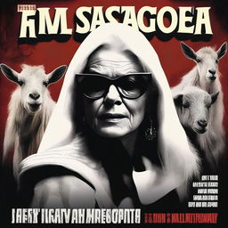 Create a movie poster for a mafia movie titled 'The Goatmother'