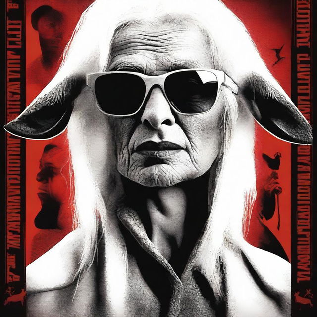 Create a movie poster for a mafia movie titled 'The Goatmother'