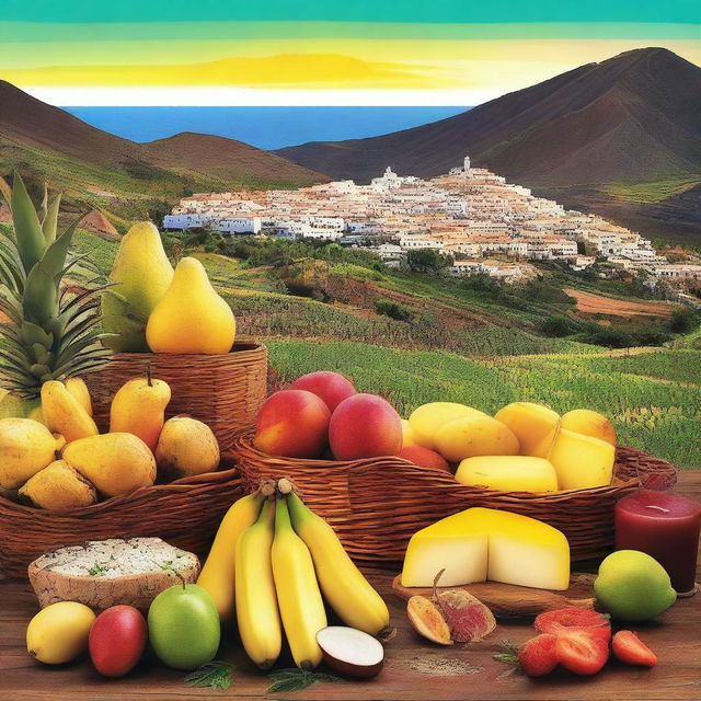 Create an image featuring products from the island of Gran Canaria