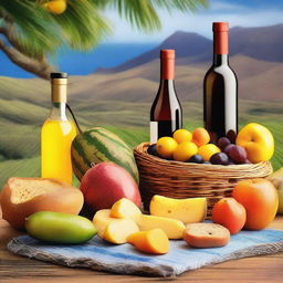 Create an image featuring products from the island of Gran Canaria