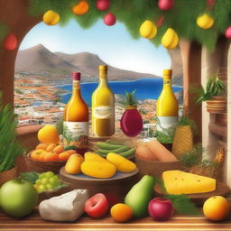 A realistic image showcasing products from the island of Gran Canaria