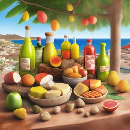 A realistic image showcasing products from the island of Gran Canaria