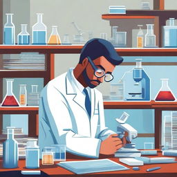 A detailed illustration of a scientist conducting research in a modern laboratory