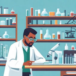 A detailed illustration of a scientist conducting research in a modern laboratory