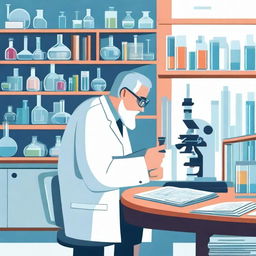 A detailed illustration of a scientist conducting research in a modern laboratory