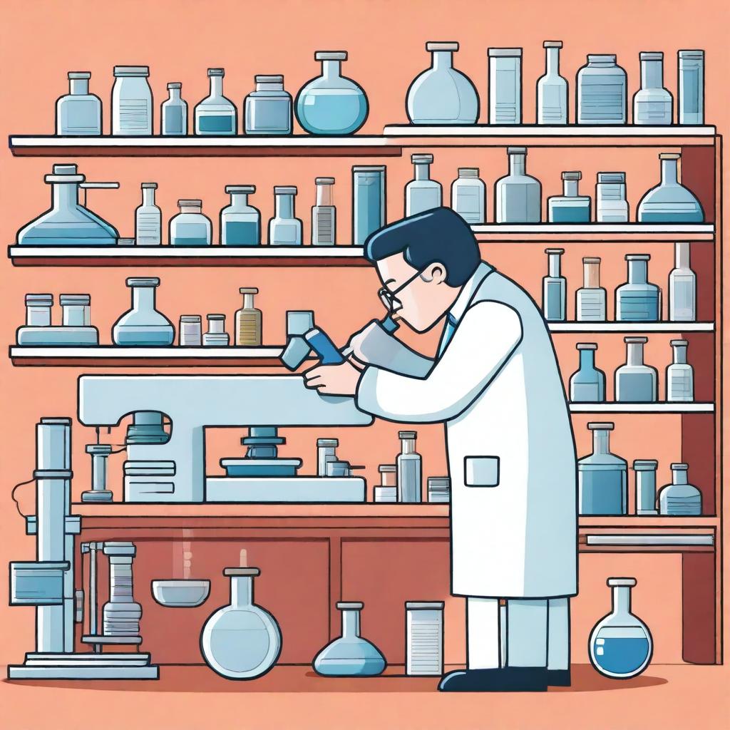 A detailed illustration of a scientist conducting research in a modern laboratory