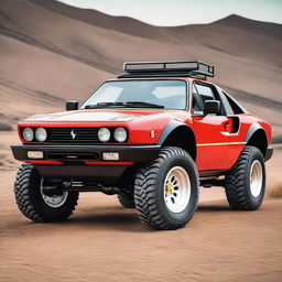 A highly detailed image of a Ferrari 288 GTO modified into a 4X4 off-road vehicle