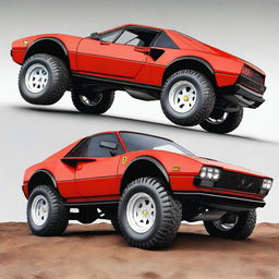 A highly detailed image of a Ferrari 288 GTO modified into a 4X4 off-road vehicle