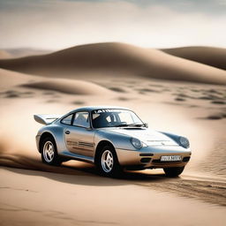 A high-resolution image of a Porsche 959 Dakar, showcasing its rugged design and off-road capabilities