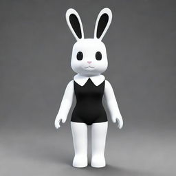 A small-sized female Roblox character designed as a bunny with white legs and head, a black torso, legs, and collar, and delicate white ears.