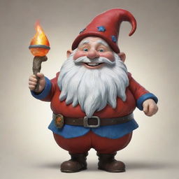 A gnome of astronomical size, beyond plump or fat, wearing a jovial smile and carrying an aura of mirth, dressed in stretched-out traditional gnome attire