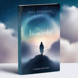 A captivating novel cover design featuring a mysterious and enchanting landscape with a lone figure standing on a hill, looking over a vast, magical world