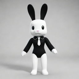 A small-sized female Roblox character designed as a bunny with white legs and head, a black torso, legs, and collar, and delicate white ears.