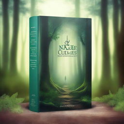 Create a novel cover design featuring a mysterious and enchanting forest with a hidden pathway