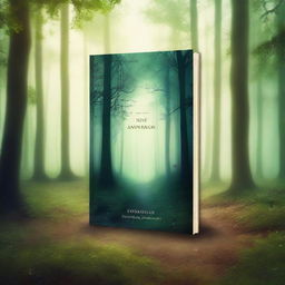 Create a novel cover design featuring a mysterious and enchanting forest with a hidden pathway