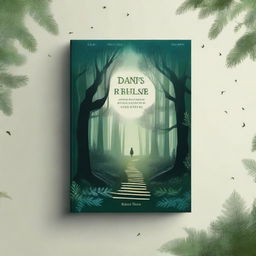 Create a novel cover design featuring a mysterious and enchanting forest with a hidden pathway