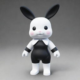 A small-sized female Roblox character designed as a bunny with white legs and head, a black torso, legs, and collar, and delicate white ears.