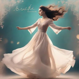 A beautiful woman wearing an elegant dress and dancing gracefully in the air