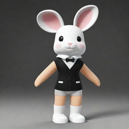 A pint-sized, female Roblox character structured as a bunny with white head and arms, black torso and legs. She dons a black collar and has sprightly white ears.