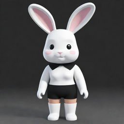 A pint-sized, female Roblox character structured as a bunny with white head and arms, black torso and legs. She dons a black collar and has sprightly white ears.