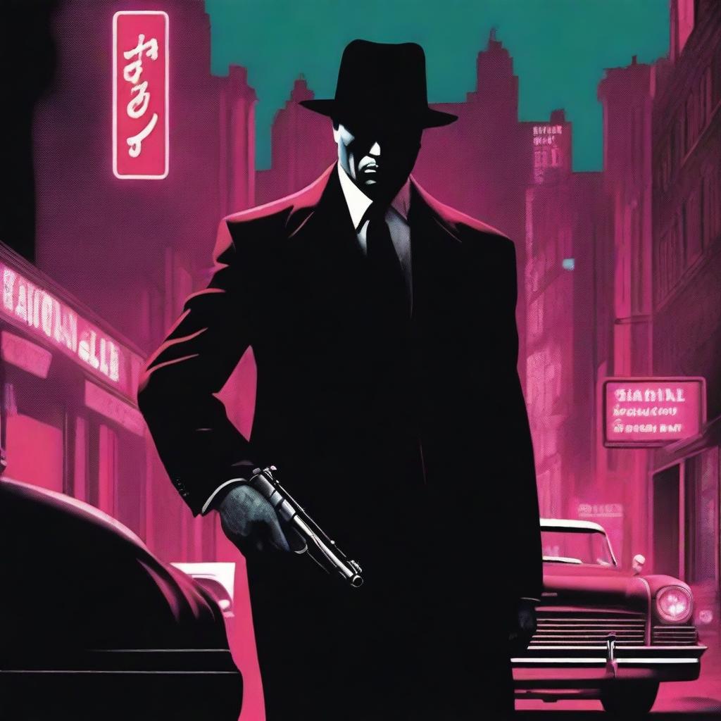 A dramatic book cover featuring a shadowy mafia figure holding a gun