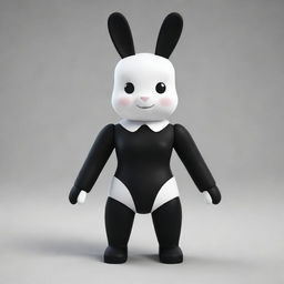 A small-sized female Roblox character shaped like a bunny with a white head and arms, paired with a black torso and legs. She's enhanced with a black collar, and endearing white ears.