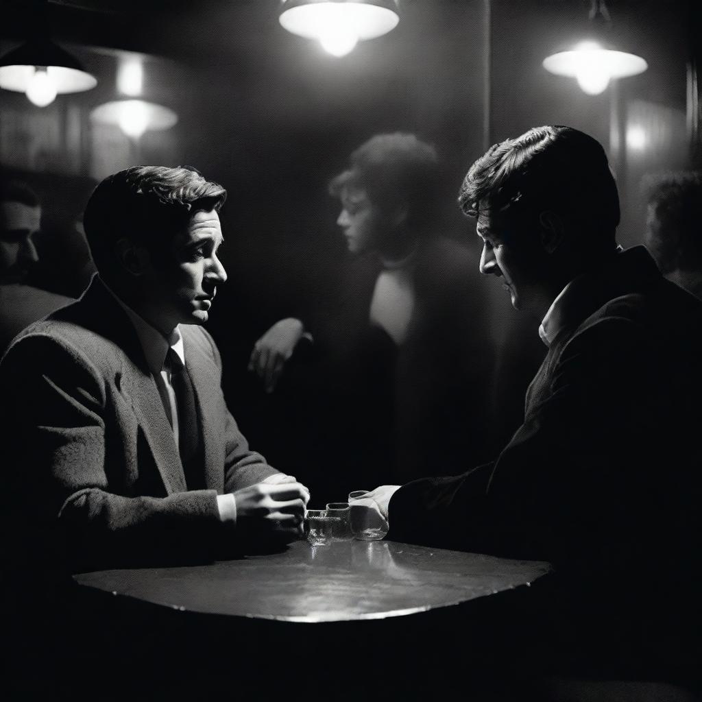 A gritty, film noir-inspired scene featuring characters from the novel 'The Friends of Eddie Coyle