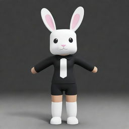 A small-sized female Roblox character shaped like a bunny with a white head and arms, paired with a black torso and legs. She's enhanced with a black collar, and endearing white ears.