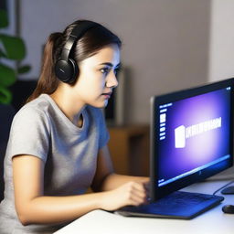 A 30-year-old woman is playing a video game on her PC