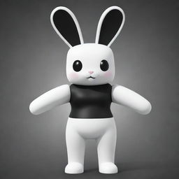 A small-sized female Roblox character shaped like a bunny with a white head and arms, paired with a black torso and legs. She's enhanced with a black collar, and endearing white ears.