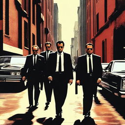 A cinematic scene that combines elements from both 'Goodfellas' and 'Reservoir Dogs', featuring iconic characters in a dramatic, intense setting