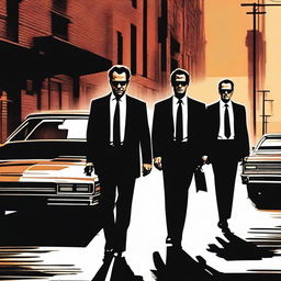 A cinematic scene that combines elements from both 'Goodfellas' and 'Reservoir Dogs', featuring iconic characters in a dramatic, intense setting