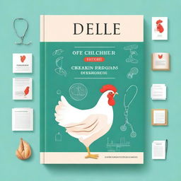 Create a book cover illustration that focuses on broiler chicken diseases