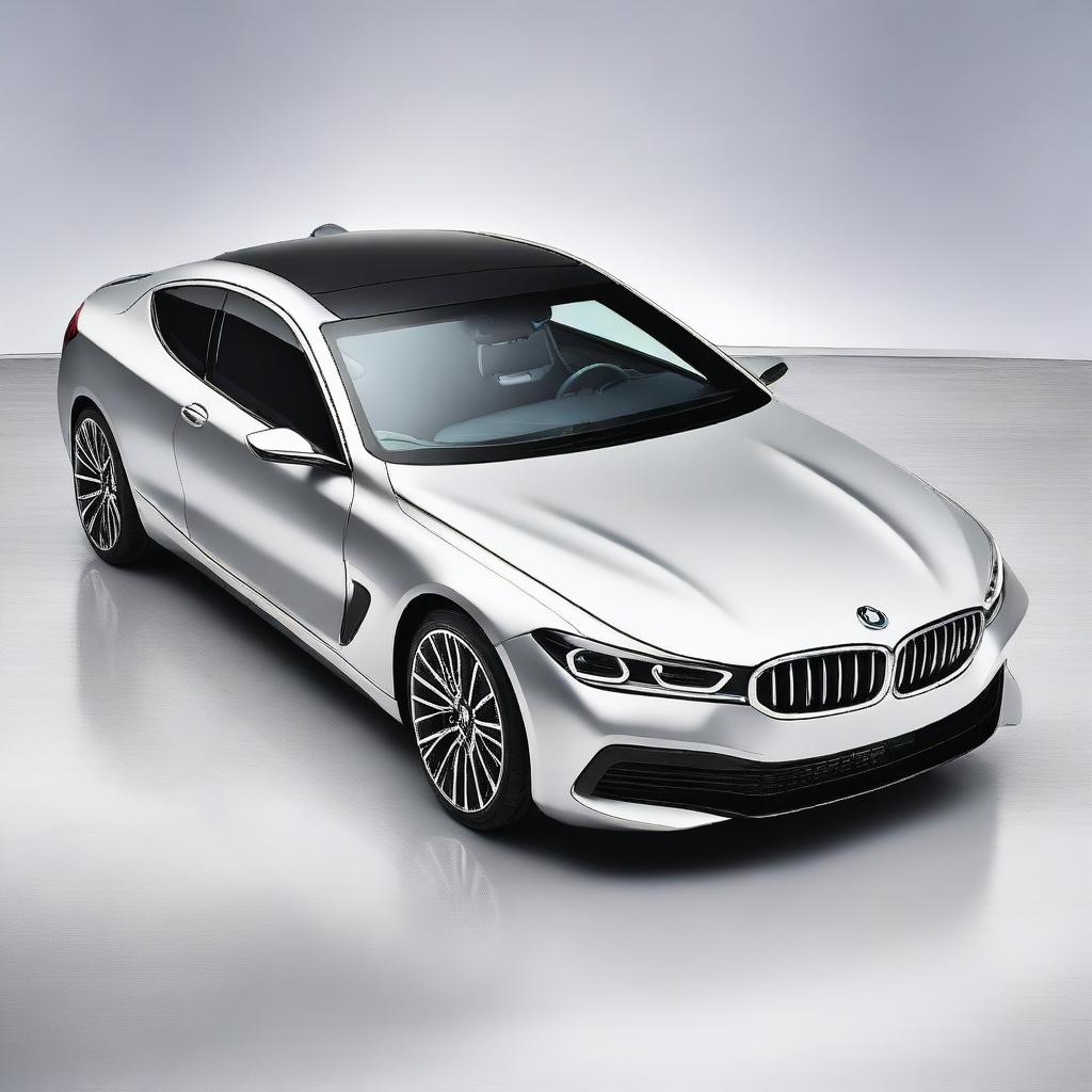 A silver BMW viewed from a left diagonal aspect with no background