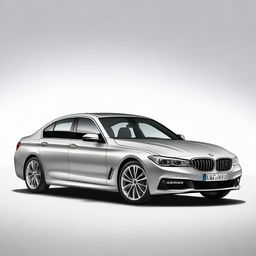 A silver BMW viewed from a left diagonal aspect with no background