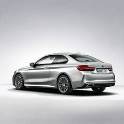 A silver BMW viewed from a left diagonal aspect with no background