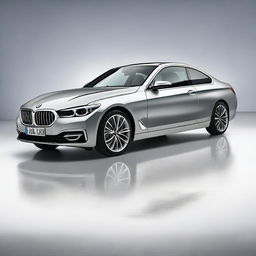 A silver BMW viewed from a left diagonal aspect with no background