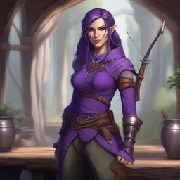 A 42-year-old female semi-elf ranger stands proudly on a tavern table