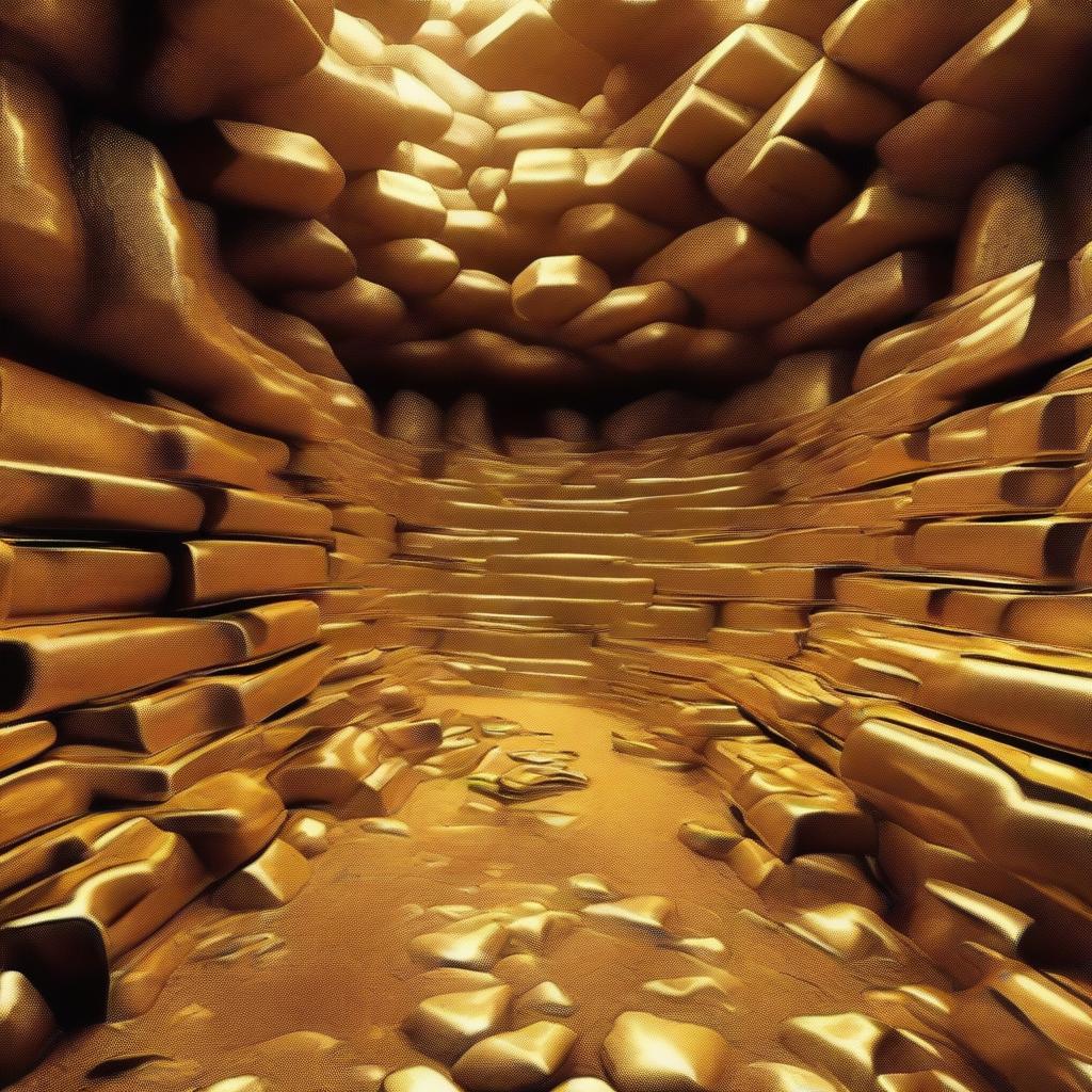 Create an image of a gold mine filled with abundant gold