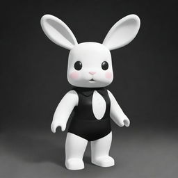 A small-sized female Roblox character styled as a bunny with a white head and arms, a black torso and legs. She boasts a black collar and bright, white ears.