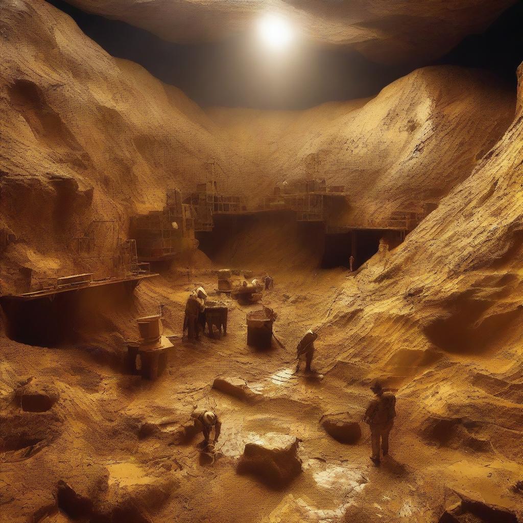 A detailed image of a gold mine filled with an abundance of gold