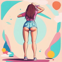 Create an image of a girl with an exaggeratedly large backside, focusing on a playful and cartoonish style