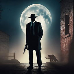 A dramatic scene featuring a lawyer with a gun, facing a man holding him at gunpoint under the moonlight