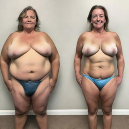 A before and after image of a couple showing significant fat loss