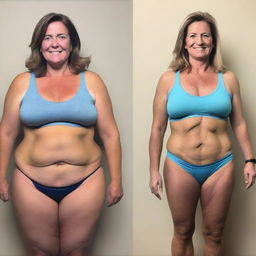 A before and after image of a couple showing significant fat loss