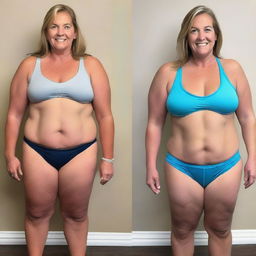 A before and after image of a couple showing significant fat loss