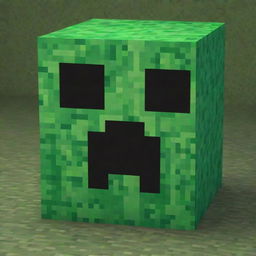 An iconic Minecraft Creeper, cubic in structure and prevalent green texture with pixelated detailing, it's facial features expressing its trademark menacing look.