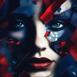 A dark and mysterious book cover with no text, focusing on intense eyes and shattered glass, symbolizing the fragmented personality of a woman