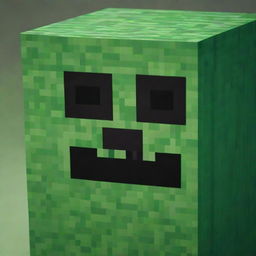 An iconic Minecraft Creeper, cubic in structure and prevalent green texture with pixelated detailing, it's facial features expressing its trademark menacing look.