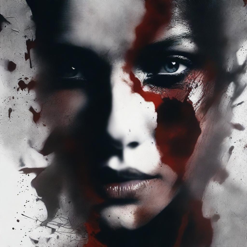 A dark and mysterious book cover with no text, focusing on intense eyes and shattered glass, symbolizing the fragmented personality of a woman